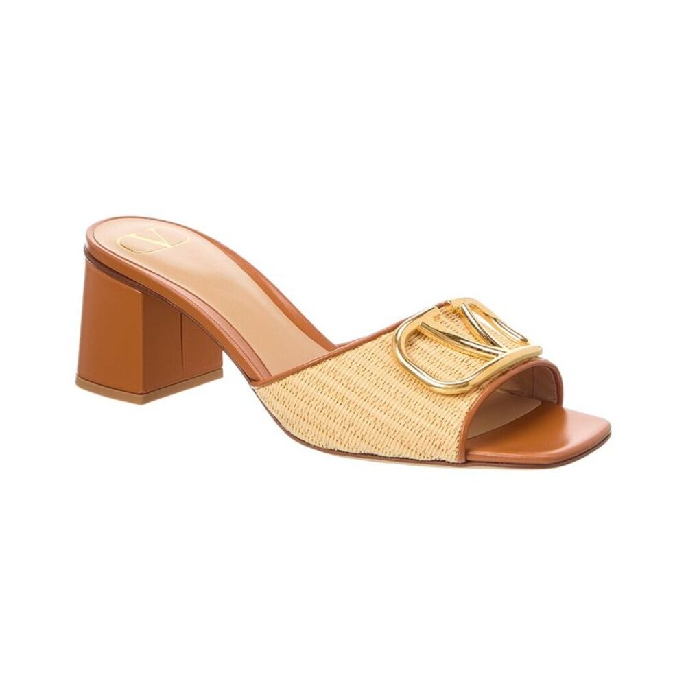 Valentino Vlogo Signature 60 Raffia & Leather Sandal, Beige